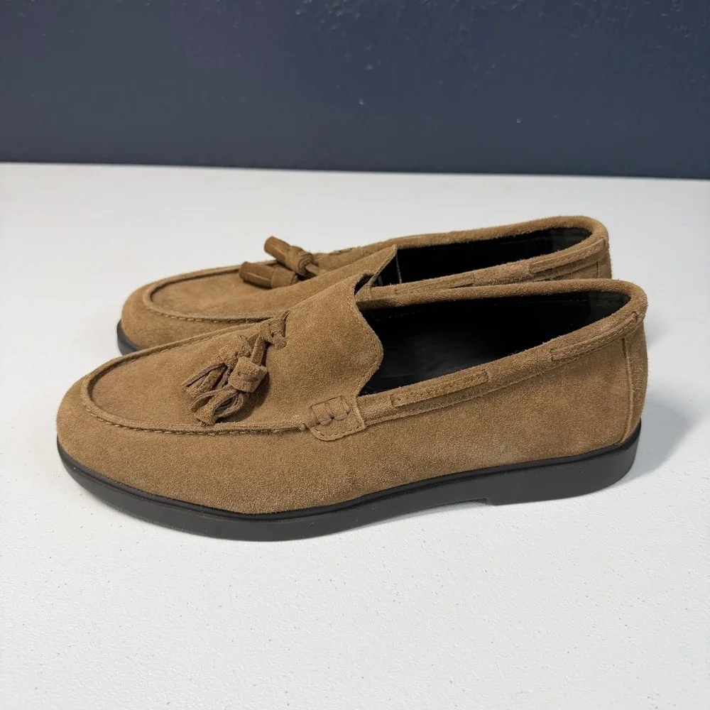Zara Mens Tassel Loafers Brown Suede Slip On Shoes Classic Preppy EUR 41 US 8